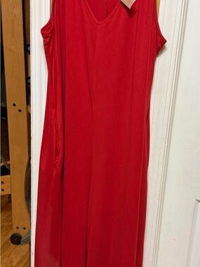 Retreat RhondaShear  knit crop romper 1x red with pockets